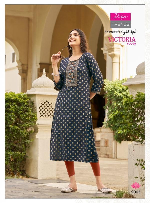 Victoria Vol 9 Diya Trends Classy Rayon Printed Kurti Collection